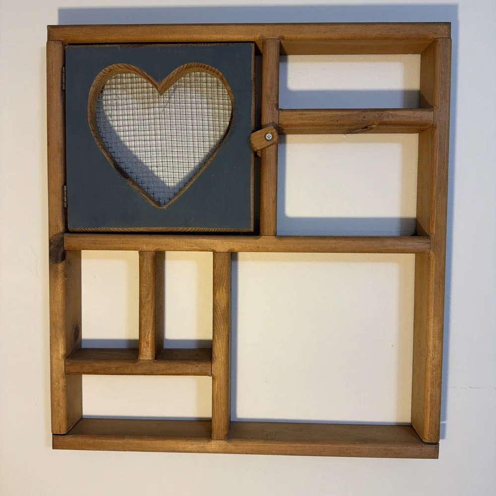 Vtg Solid Wood Heart Door Hanging Wall Shelf 19.5x18